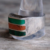 Vintage Sterling Multistone Inlay Striper Ring 13.25