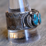 Vintage Navajo Sterling Turquoise Feather Stamped Band Ring Terry Martinez 13