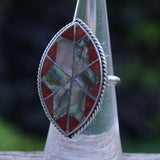 Vintage Sterling Coral and Abalone Star Burst Ring 5.5