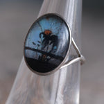 Vintage Sterling Painted Butterfly Wing Ring 6.25