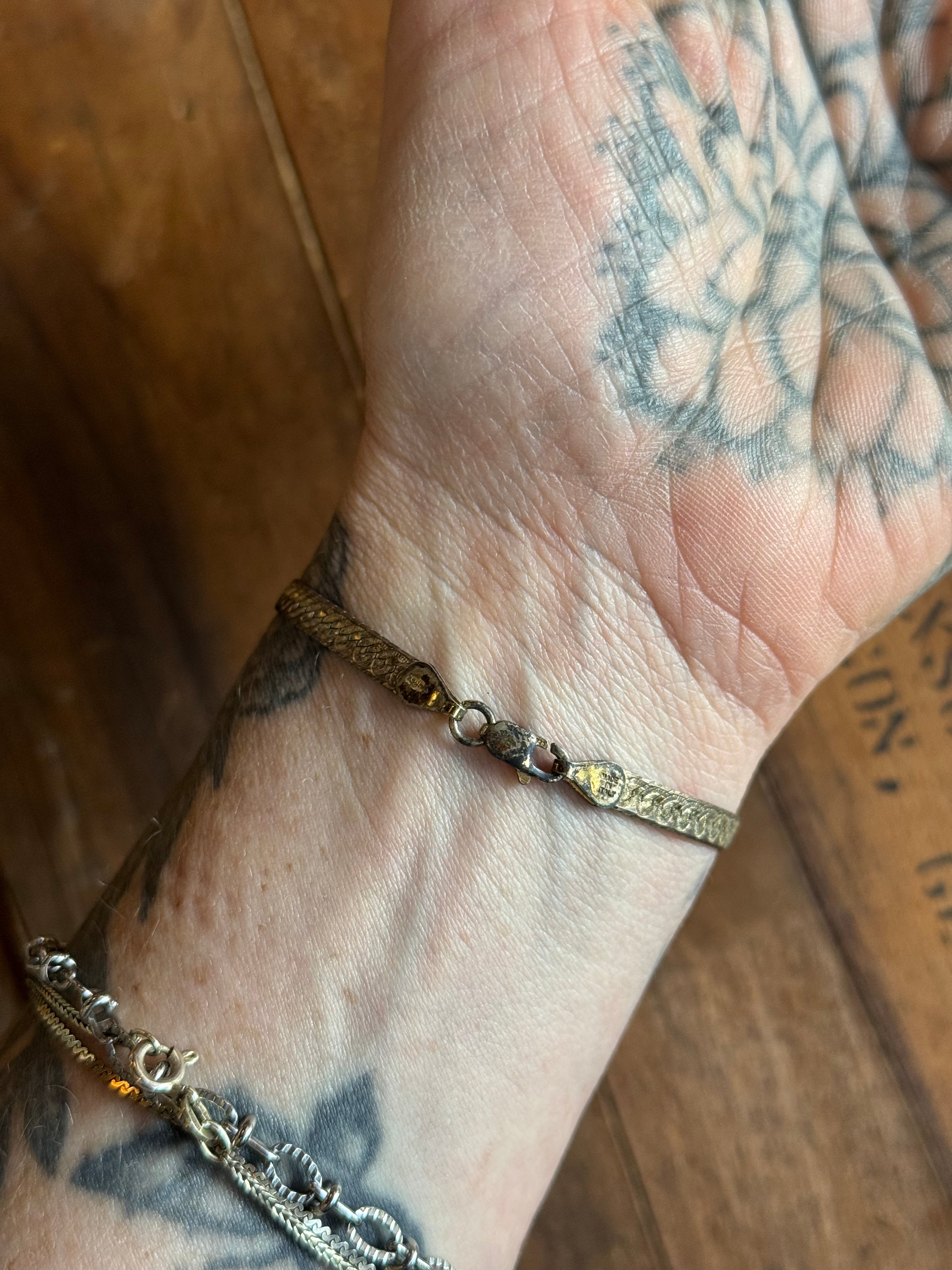 Vintage Sterling Silver Gold Vermeil Herringbone Chain Bracelet