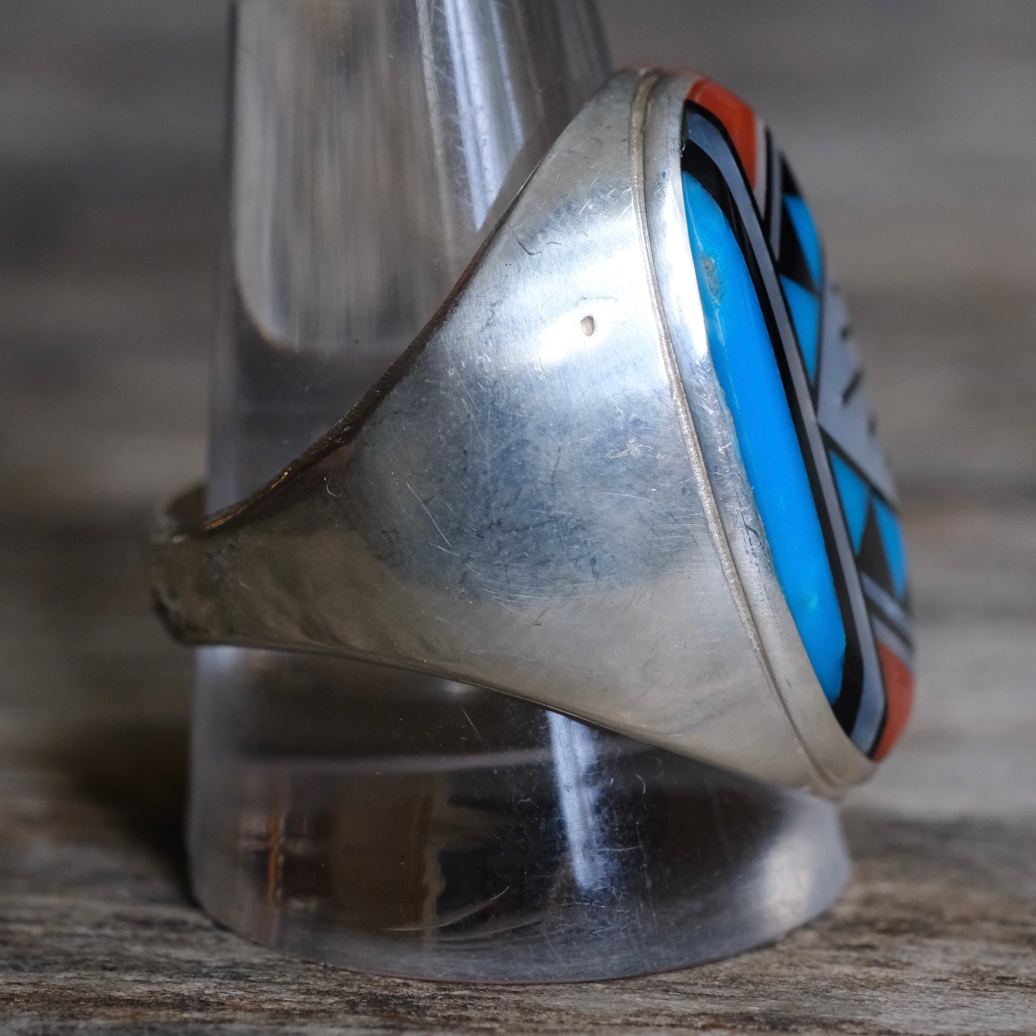 Vintage Sterling Zuni Inlay Ring 12.25