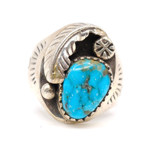 Vintage Sterling Turquoise Feather Ring 7.75