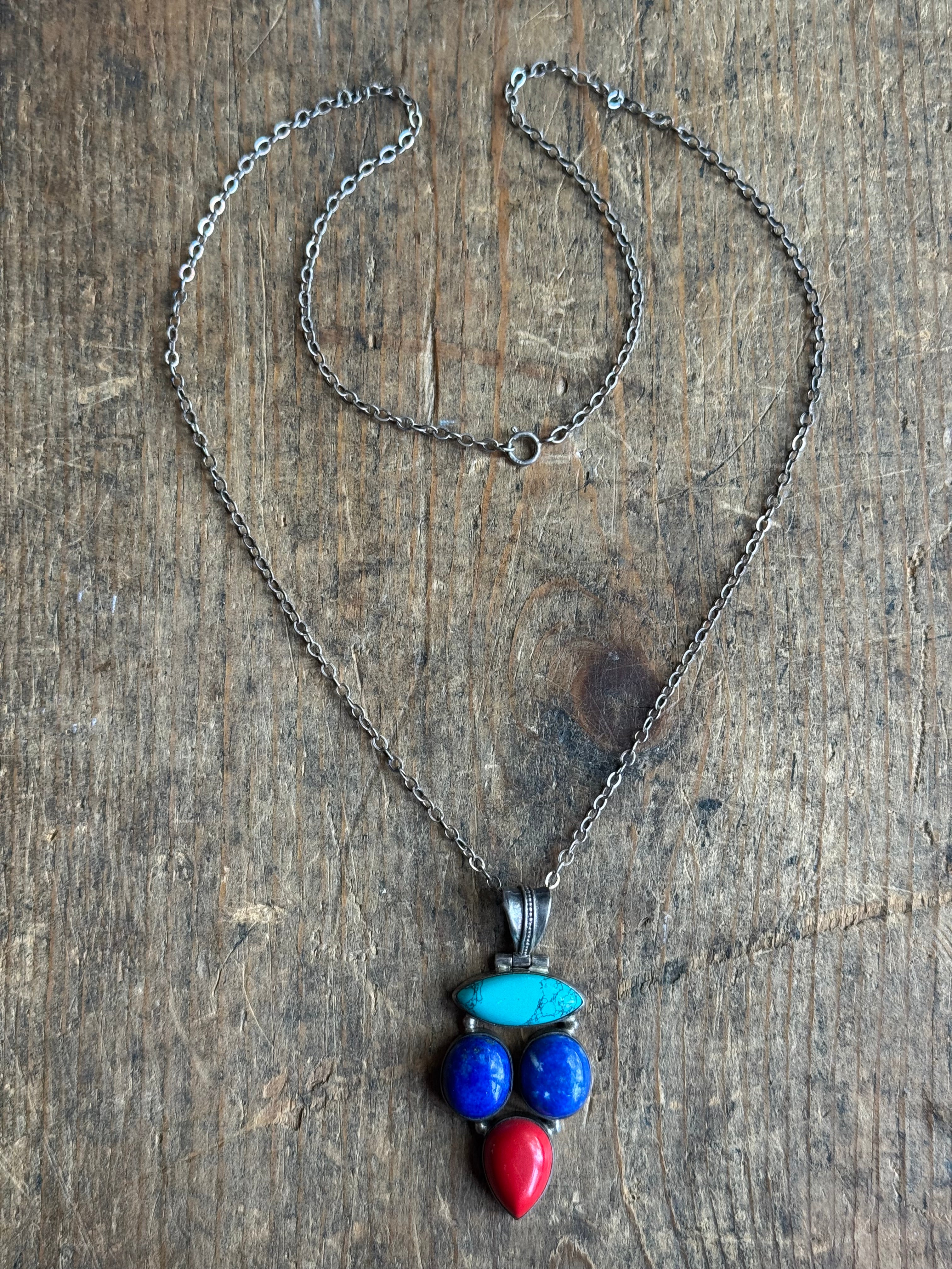 Vintage Sterling Silver Multistone Cluster Necklace