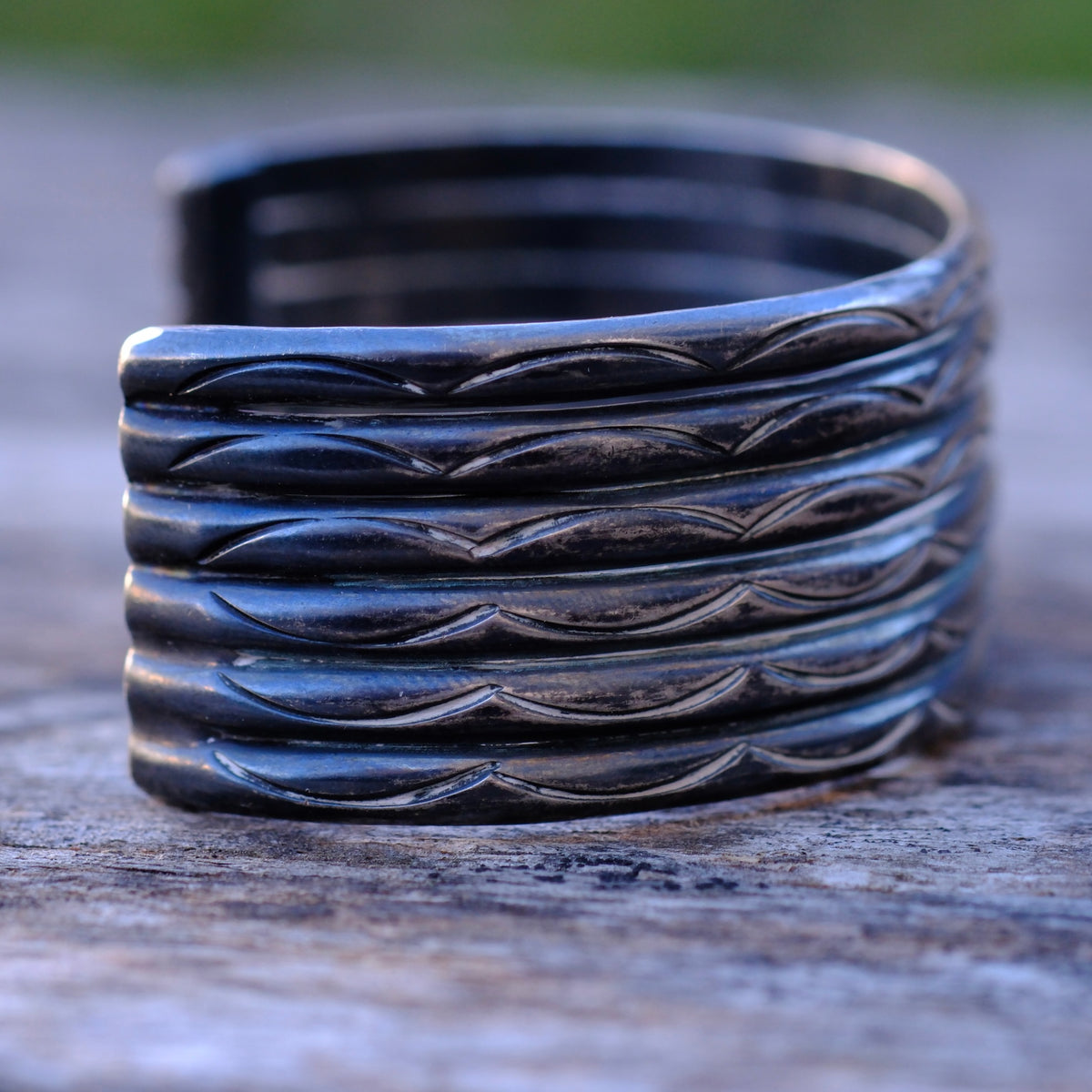 Vintage Sterling Silver Stamped Row Cuff Bracelet