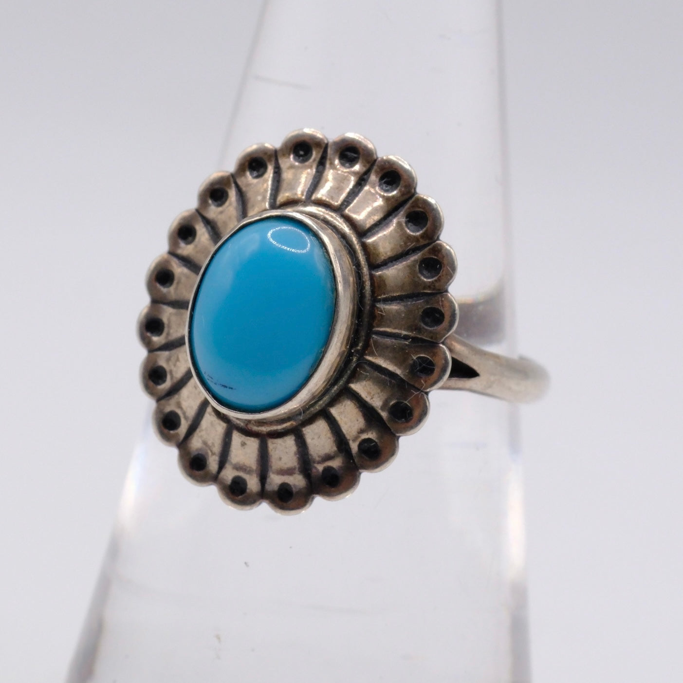 Vintage Sterling Turquoise Concho Ring 5.75