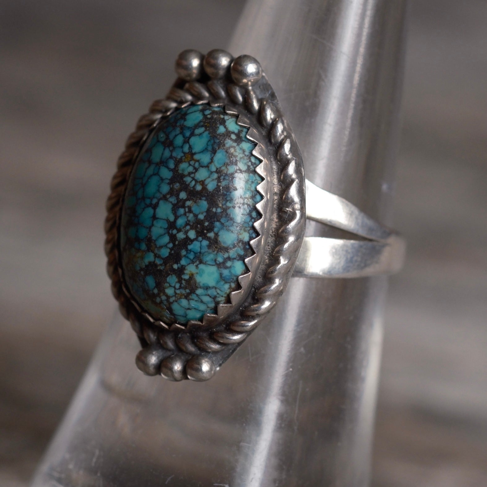 Vintage Sterling Matrix Turquoise Roper Ring 6.75