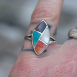 Vintage Sterling Multistone Inlay Ring 5.5