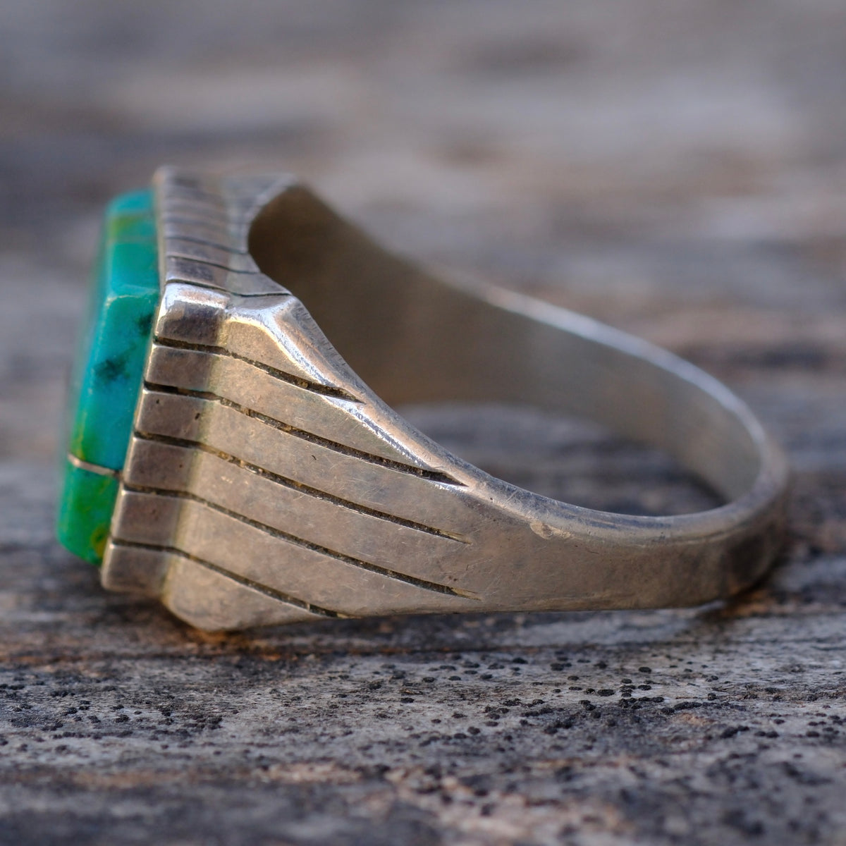 Vintage Sterling Malachite and Onyx Inlay Ring 12.75