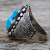 Vintage Sterling Turquoise Ribbed Band Ring 11.75
