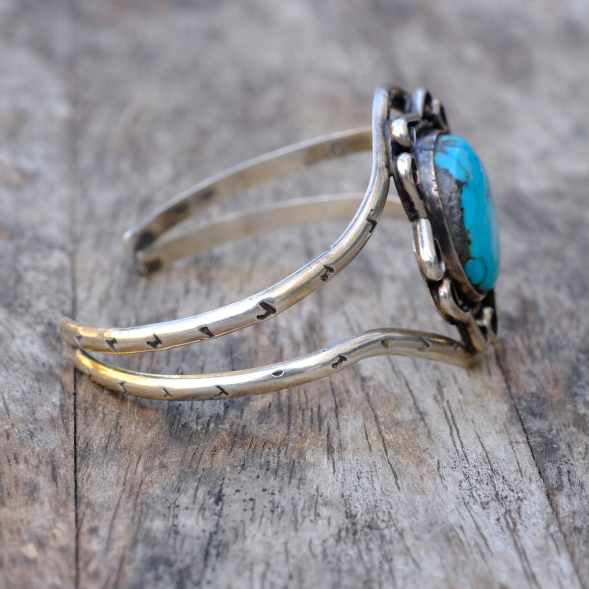 Vintage Sterling Turquoise Florette Cuff Bracelet