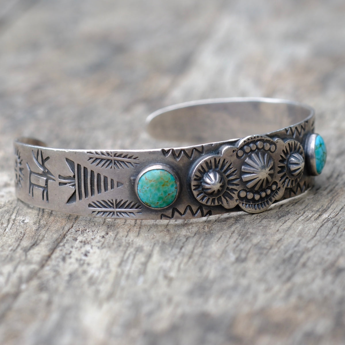 Vintage Sterling Turquoise Stamped Cuff Bracelet