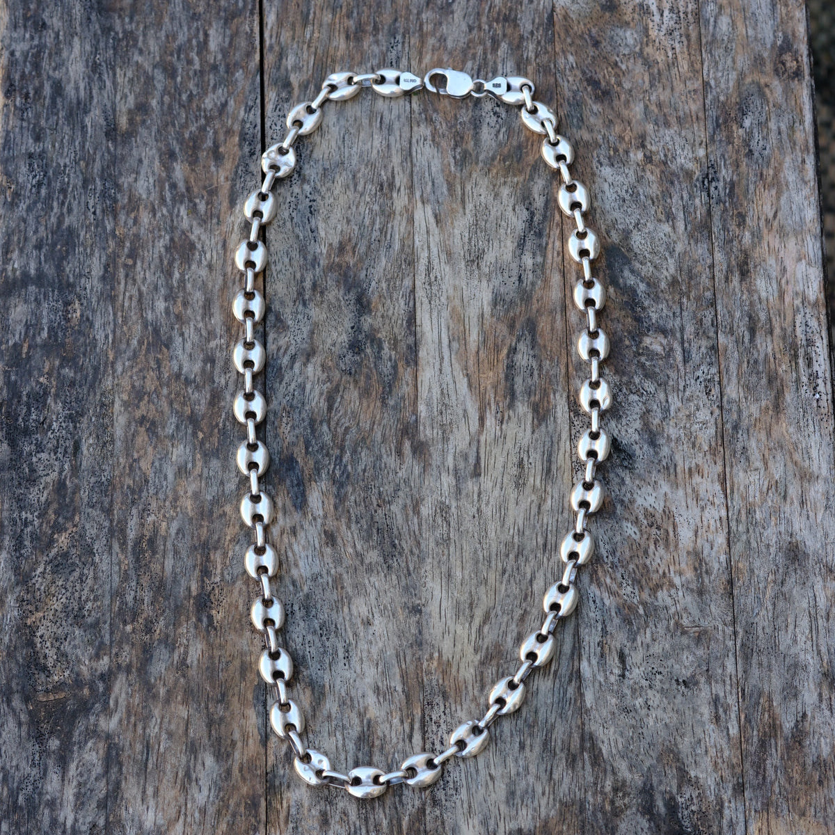 Vintage Sterling Silver Puffy Mariner Chain Necklace 25"