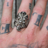 Vintage White Bronze Biker Ring 8