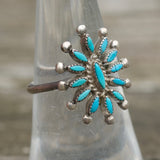Vintage Sterling Turquoise Cluster Ring 6.75