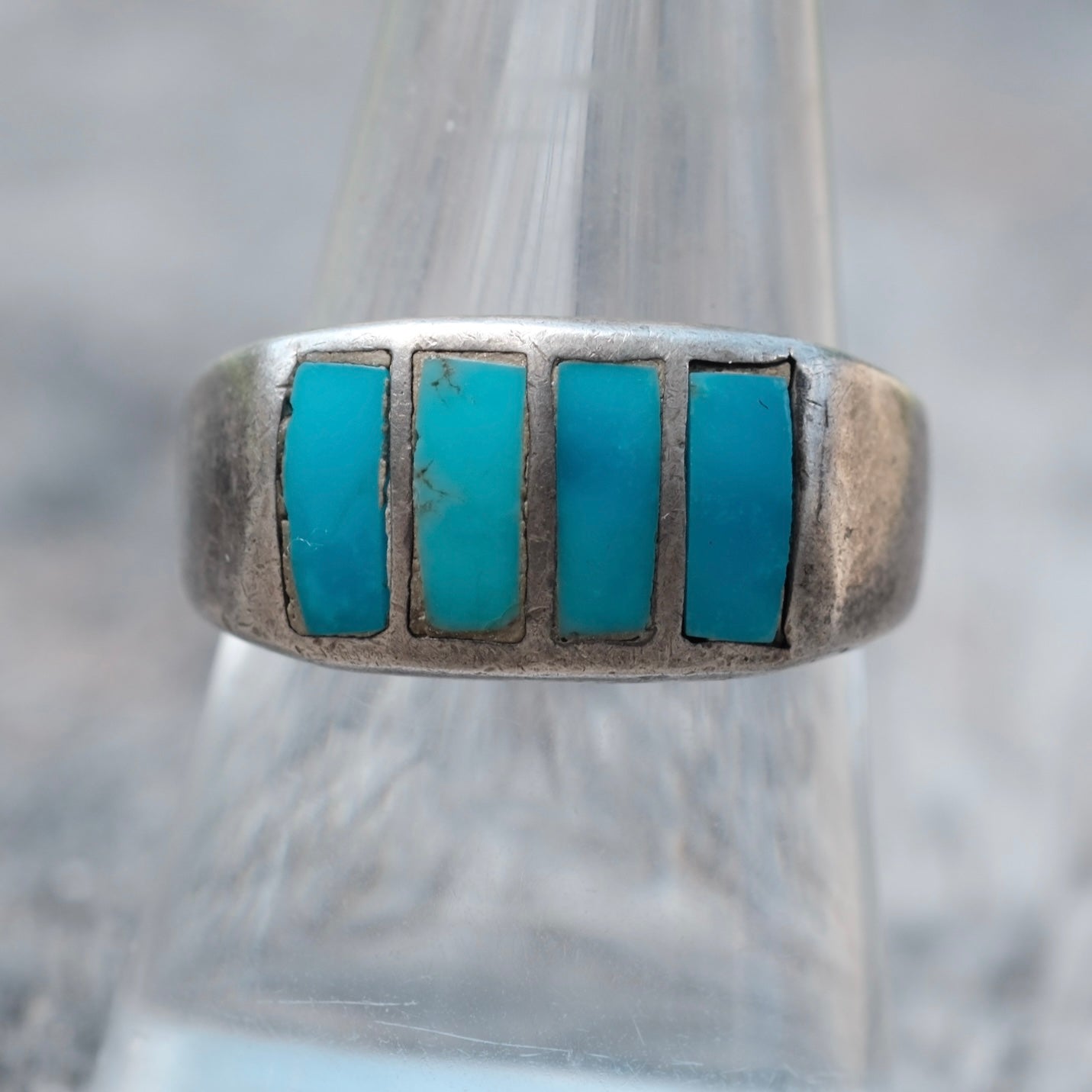 Vintage Sterling Turquoise Inlay Ring 8.5