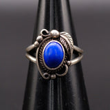 Vintage Sterling Lapis Feather Ring 5.5