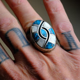 Vintage Sterling Turquoise and Mother Of Pearl Inlay Ring 7.75