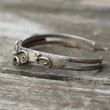 Vintage STerling Silver Blossom Feather Cuff