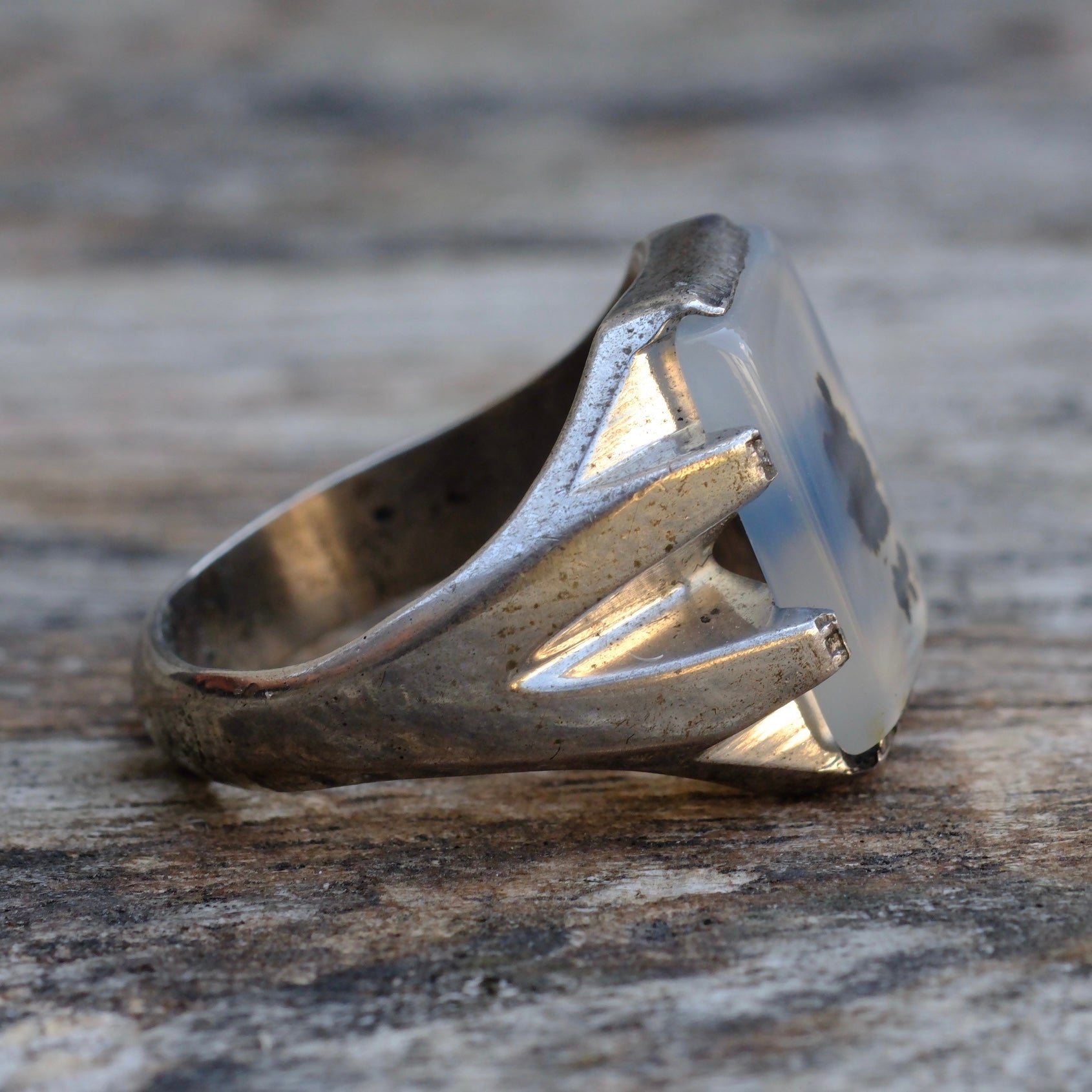 Vintage Sterling Agate Deco Signet Ring 9