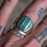 Vintage Sterling Crushed Turquoise Thunderbird Ring 9.75