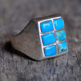Vintage Sterling Turquoise Inlay Panel Ring 9