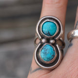 Vintage Sterling 2-Stone Turquoise Ring 5.5
