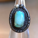 Vintage Sterling Turquoise Roper Ring 4