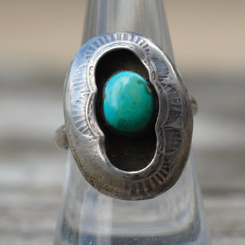 Vintage Sterling Turquoise Shadowbox Ring 8
