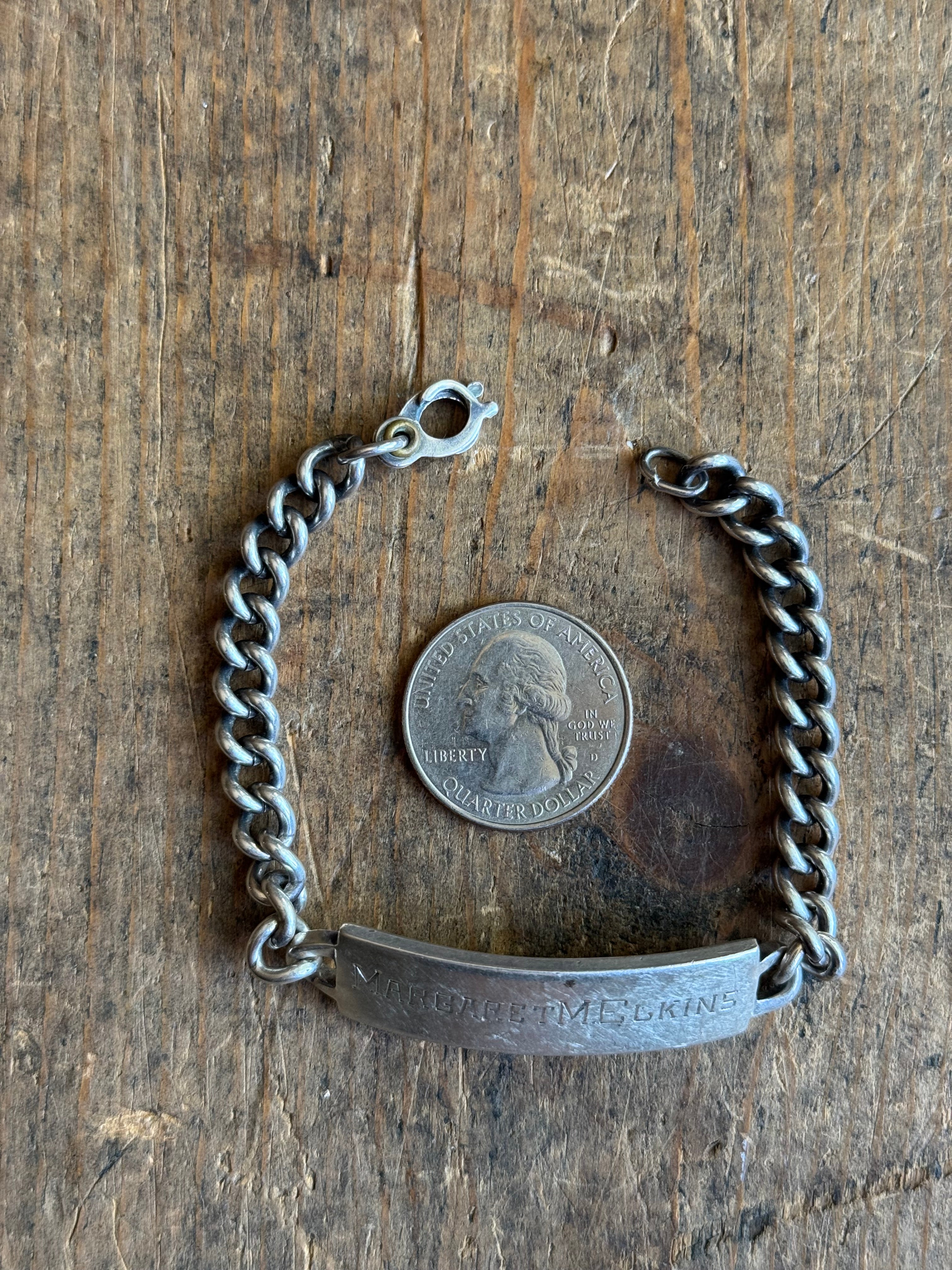 Vintage Sterling Silver Heavy ID Bracelet 7.25"