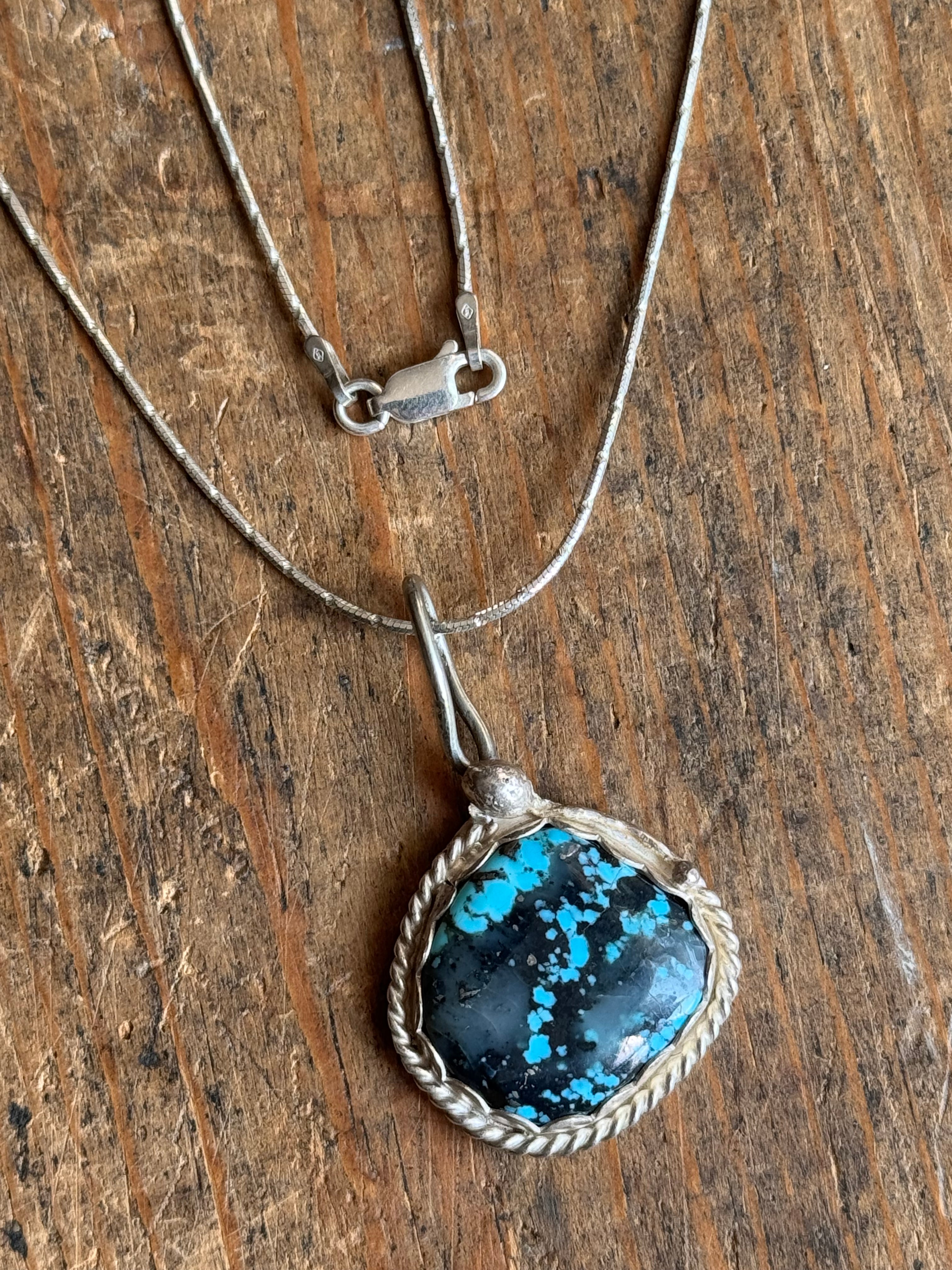 Vintage Sterling Silver Turquoise 20" Necklace