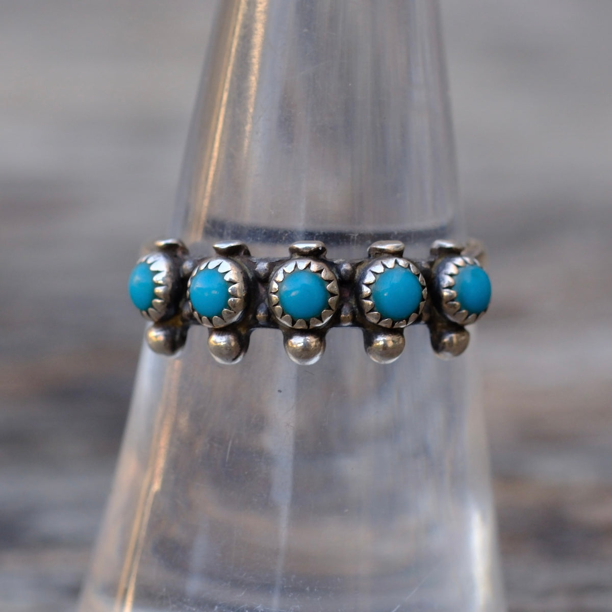 Vintage Sterling Snake Eye Turquoise Ring 6.75