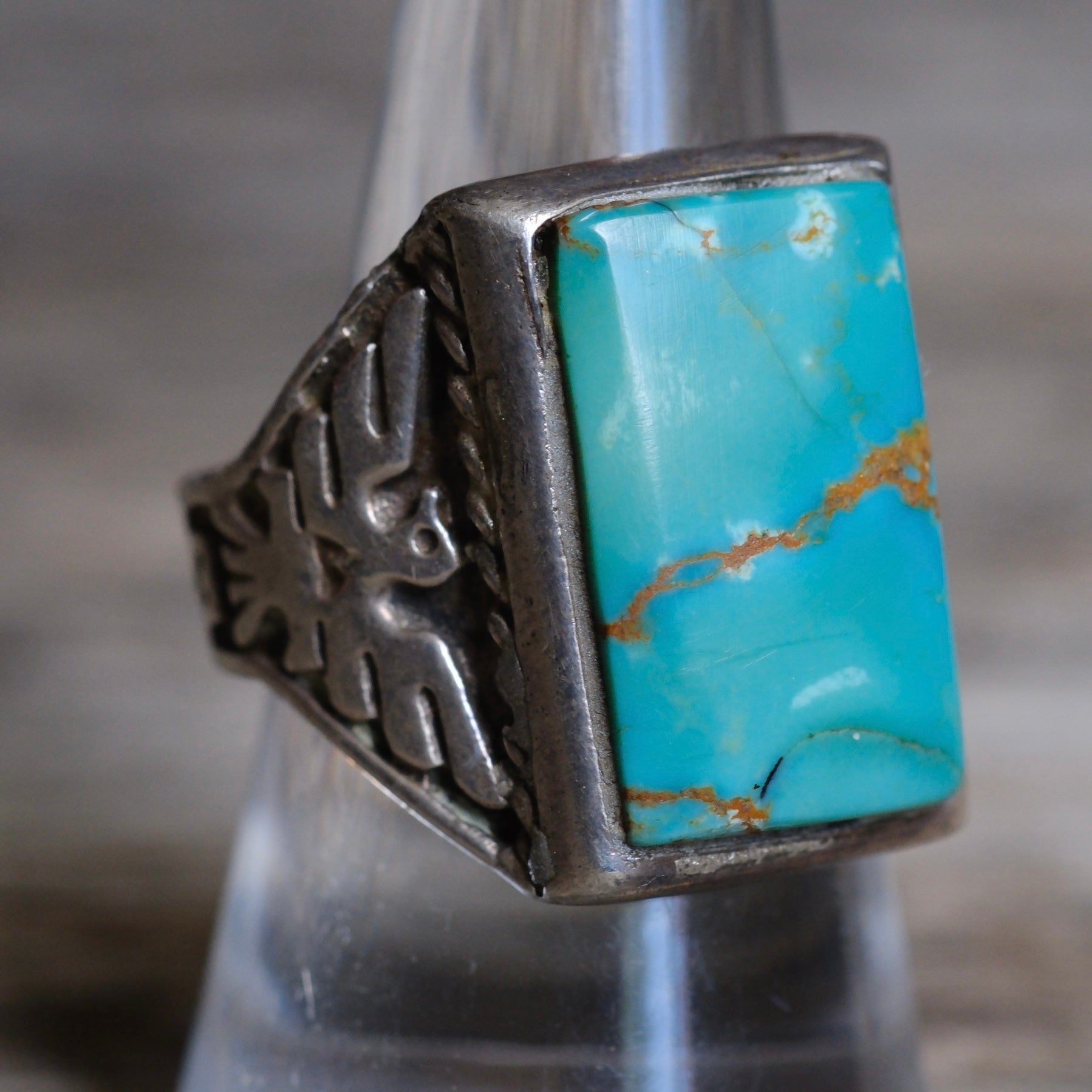 Vintage Sterling Turquoise Thunderbird Ring 9