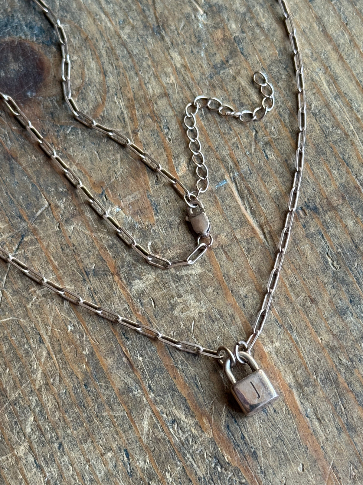Vintage Sterling Silver 18” Rose Gold Tone ‘J' Padlock Chain