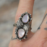 Vintage Sterling 2-Stone Mother Of Pearl Feather Ring 5.75
