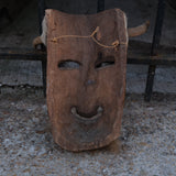 Vintage Hand Carved Folk Mask With Fur and Horn