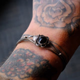 Vintage Sterling Onyx Feather Cuff 6.25"