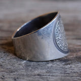 Vintage Sterling Aztec Calendar Cigar Band Ring 9.25