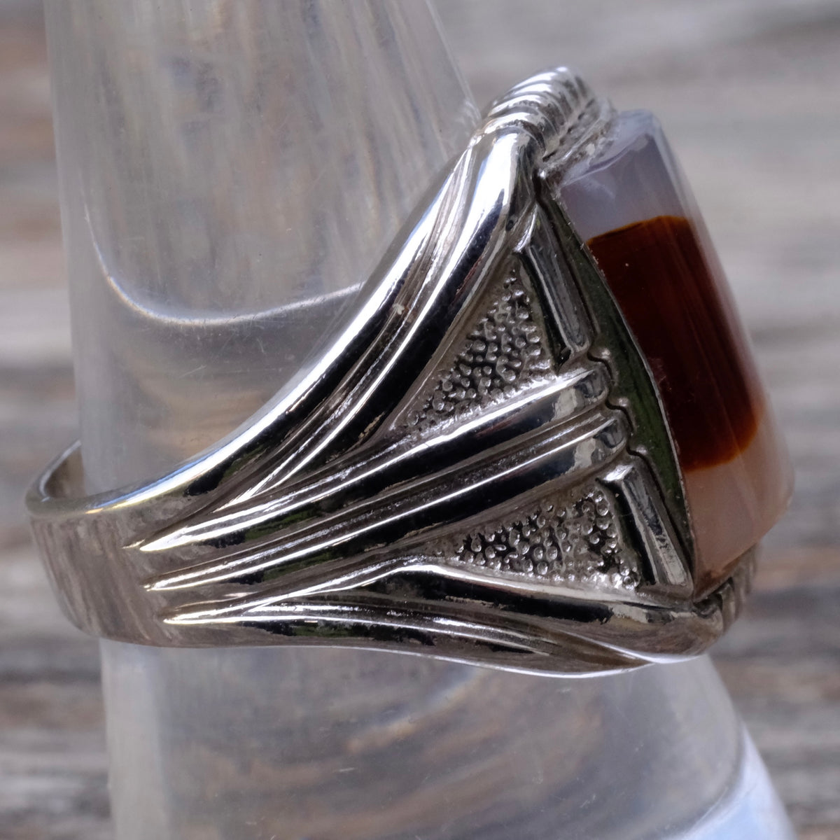 Vintage Sterling Agate Signet Ring 9.25