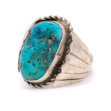 Vintage Sterling Turquoise Ribbed Band Ring 10