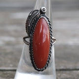 Vintage Sterling Carnelian Feather Ring 6.75