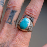 Mid Century Vintage Sterling Turquoise Stamped Thunderbird Ring 11