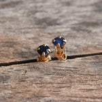 Vintage 14K Gold Blue Saphire Stud Earrings