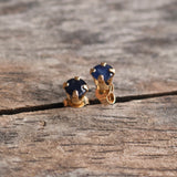 Vintage 14K Gold Blue Saphire Stud Earrings