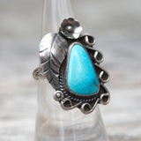 Vintage Sterling Turquoise Feather Ring 6.25