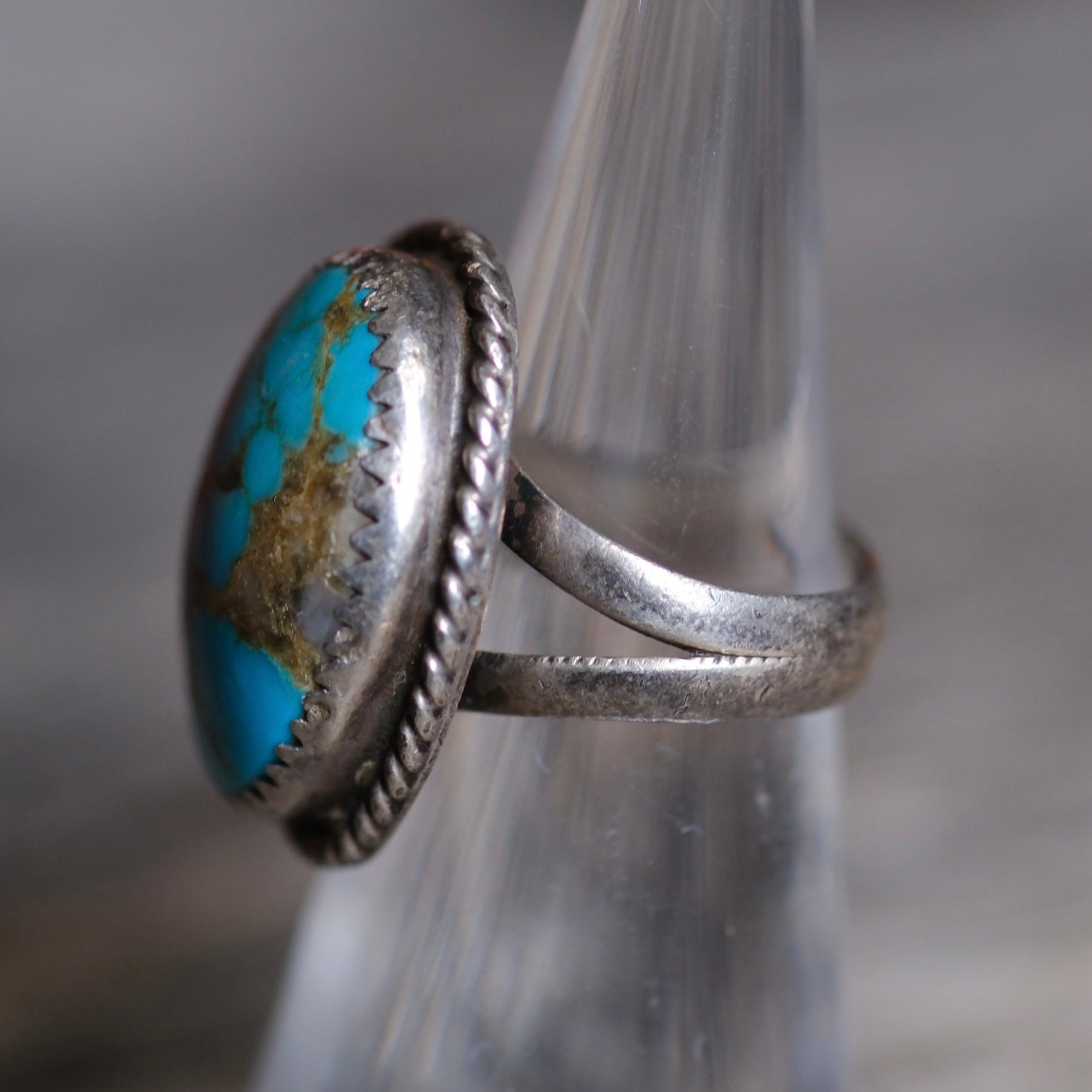 Vintage Sterling Turquoise Roper Ring 5