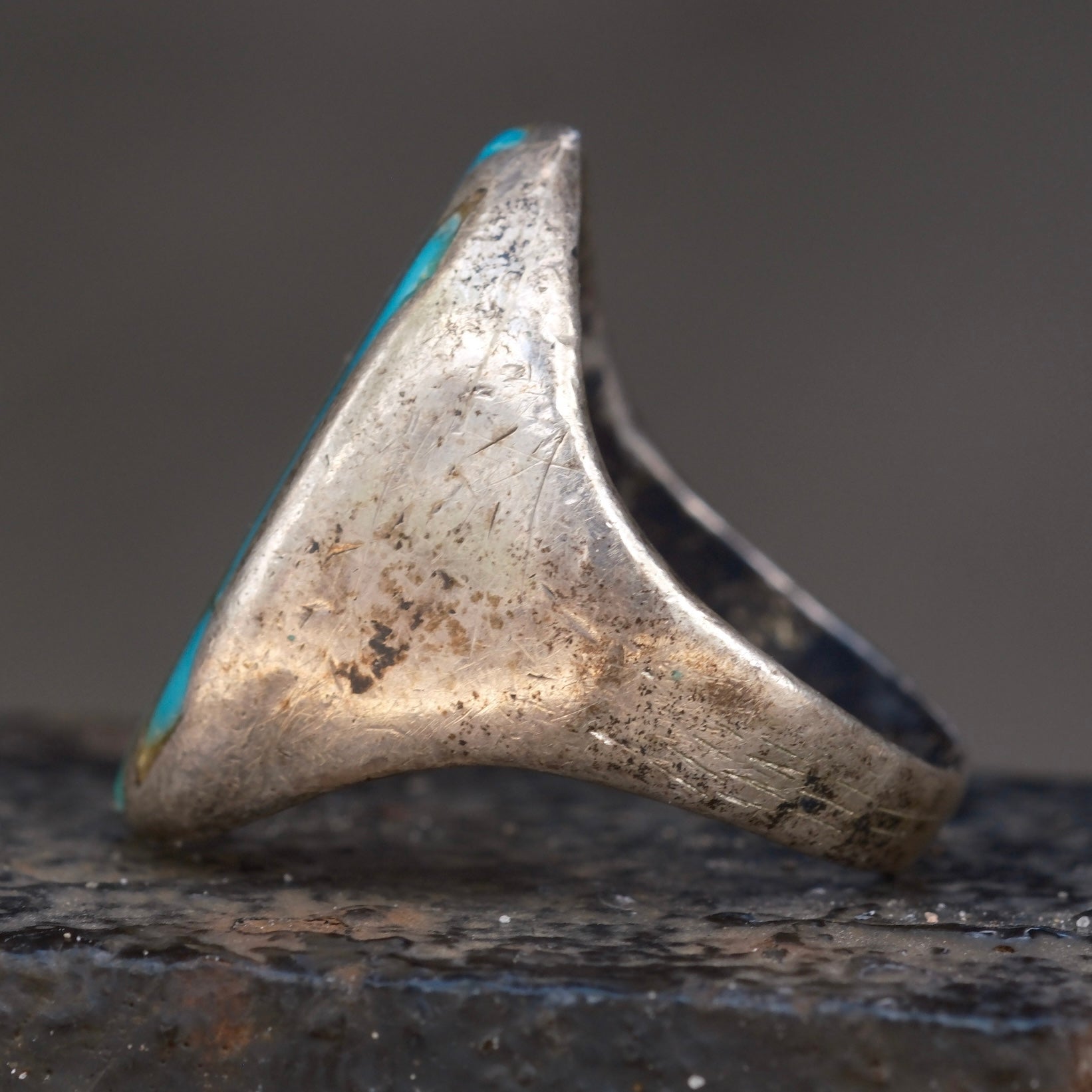 Vintage Sterling Turquoise Inlay Ring 9.75