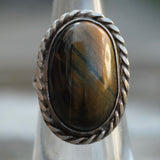 Vintage Sterling Tigers Eye Roper Ring 3.75