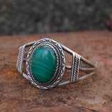 Vintage Sterling Malachite Roper Cuff