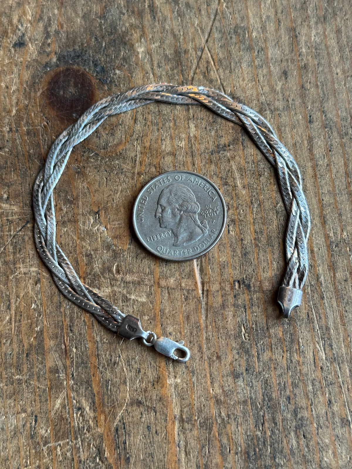 Vintage Sterling Silver Braided Herringbone Chain Bracelet